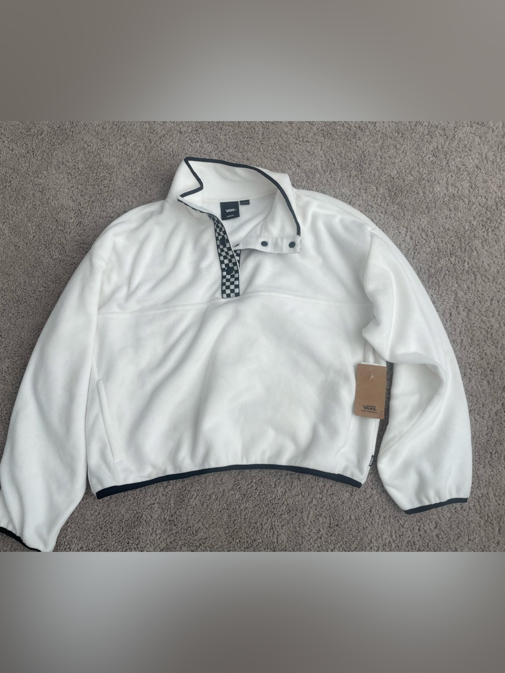 NWT Vans Check Mark Polar Fleece White Checkerboard Quarter Snap Pullover